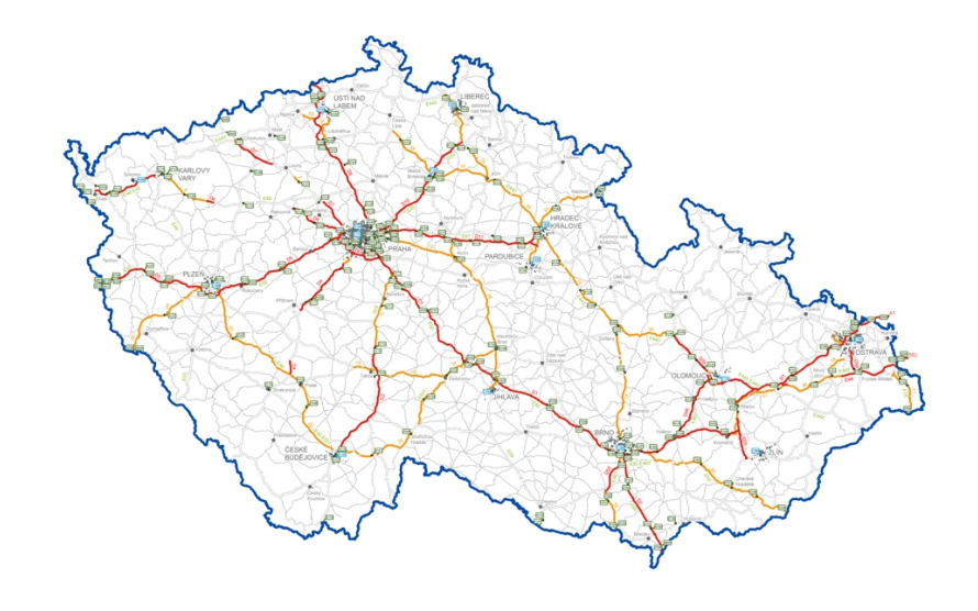 mapa rozšíření mýtného systému o silnice první třídy